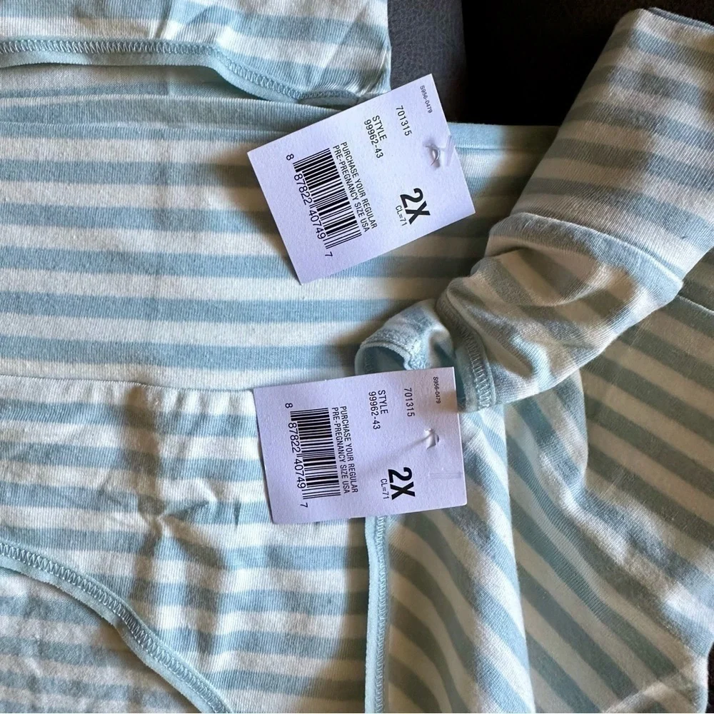 NWT Motherhood Maternity Fold Over Panties Plus Size Blue Stripe 2pk